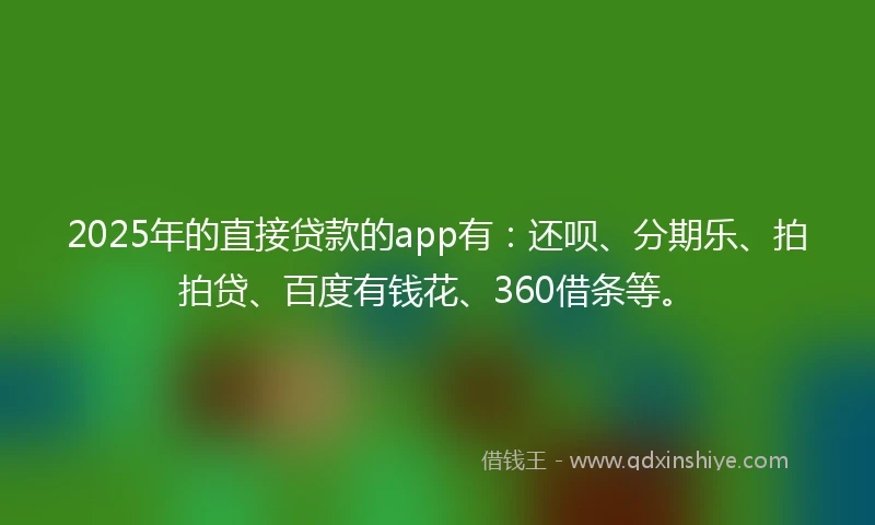 2025年的直接贷款的app有：还呗、分期乐、拍拍贷、百度有钱花、360借条等。