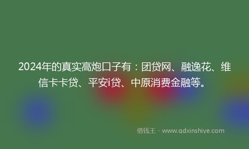 2024年的真实高炮口子有：团贷网、融逸花、维信卡卡贷、平安i贷、中原消费金融等。