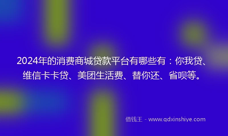 2024年的消费商城贷款平台有哪些有：你我贷、维信卡卡贷、美团生活费、替你还、省呗等。