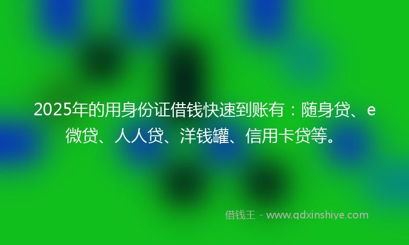 2025年的用身份证借钱快速到账有：随身贷、e微贷、人人贷、洋钱罐、信用卡贷等。