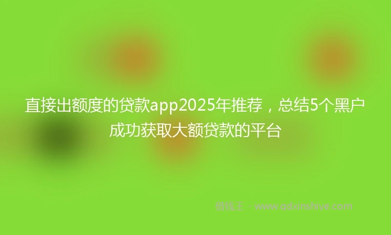 直接出额度的贷款app2025年推荐，总结5个黑户成功获取大额贷款的平台