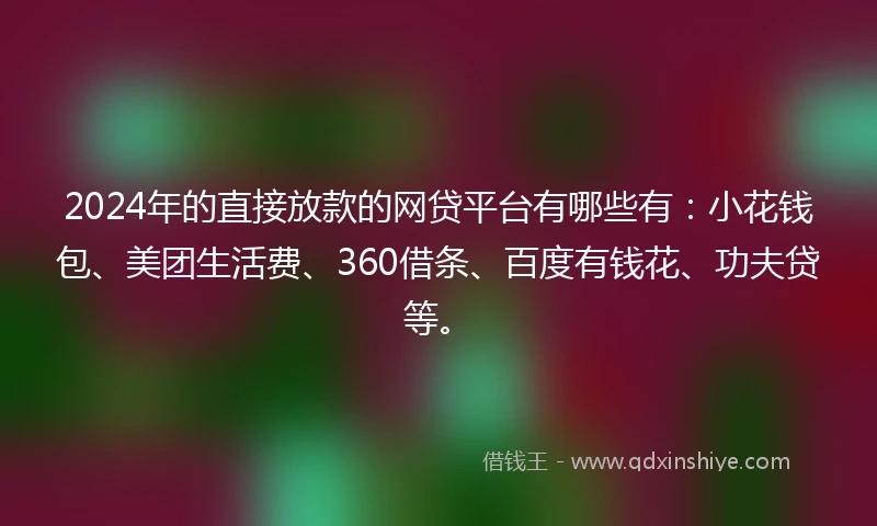 2024年的直接放款的网贷平台有哪些有：小花钱包、美团生活费、360借条、百度有钱花、功夫贷等。