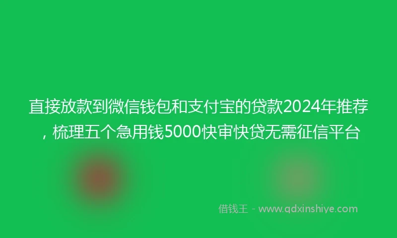 直接放款到微信钱包和支付宝的贷款2024年推荐，梳理五个急用钱5000快审快贷无需征信平台