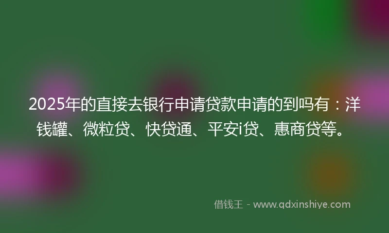 2025年的直接去银行申请贷款申请的到吗有：洋钱罐、微粒贷、快贷通、平安i贷、惠商贷等。