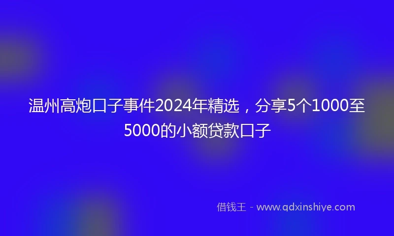 温州高炮口子事件2024年精选，分享5个1000至5000的小额贷款口子