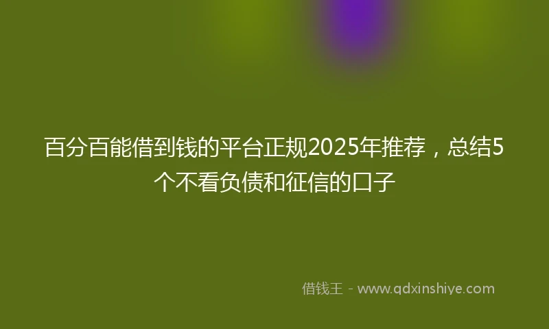 百分百能借到钱的平台正规2025年推荐，总结5个不看负债和征信的口子