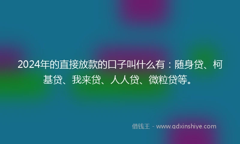 2024年的直接放款的口子叫什么有：随身贷、柯基贷、我来贷、人人贷、微粒贷等。