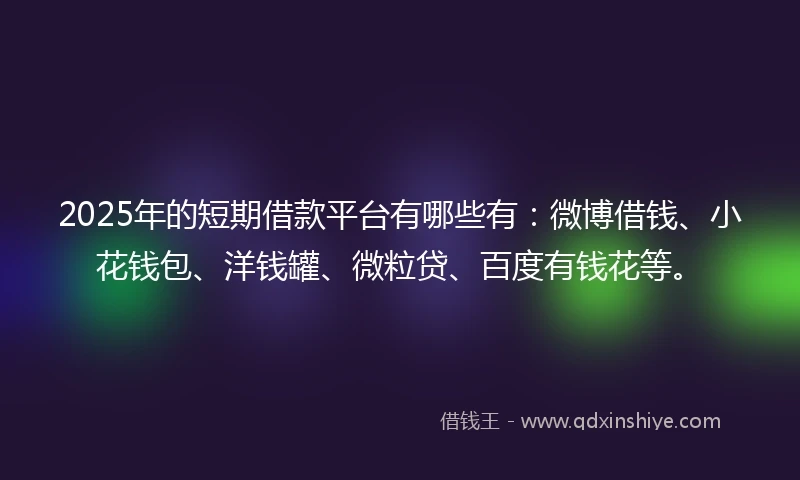 2025年的短期借款平台有哪些有：微博借钱、小花钱包、洋钱罐、微粒贷、百度有钱花等。