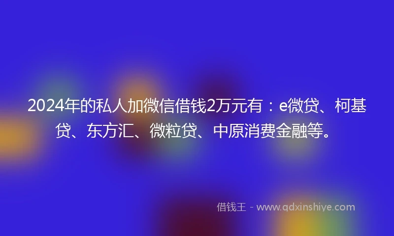 2024年的私人加微信借钱2万元有：e微贷、柯基贷、东方汇、微粒贷、中原消费金融等。