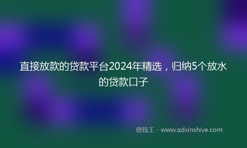 直接放款的贷款平台2024年精选，归纳5个放水的贷款口子