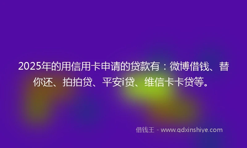 2025年的用信用卡申请的贷款有:微博借钱、替你还、拍拍贷、平安i贷、维信卡卡贷等。