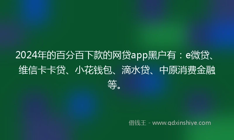 2024年的百分百下款的网贷app黑户有：e微贷、维信卡卡贷、小花钱包、滴水贷、中原消费金融等。
