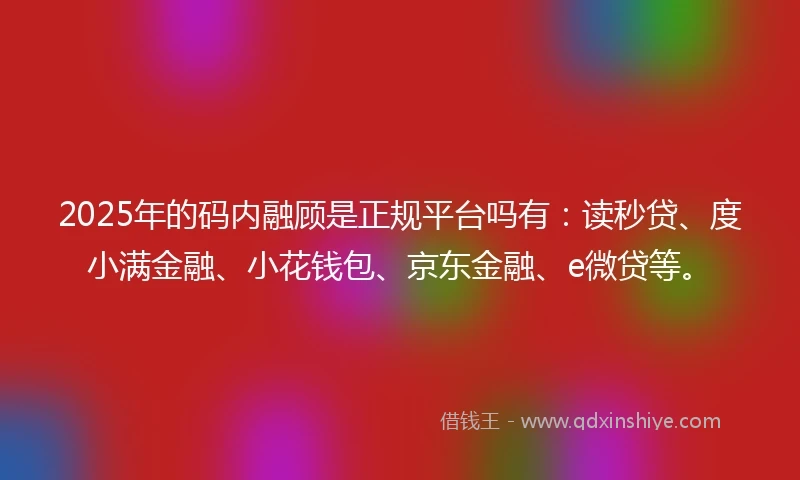 2025年的码内融顾是正规平台吗有：读秒贷、度小满金融、小花钱包、京东金融、e微贷等。