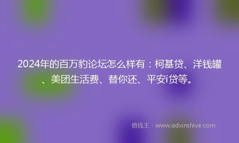 2024年的百万豹论坛怎么样有：柯基贷、洋钱罐、美团生活费、替你还、平安i贷等。