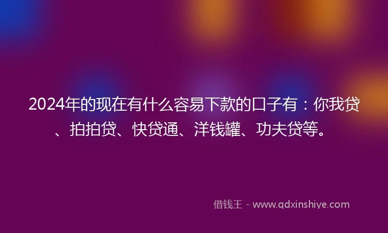 2024年的现在有什么容易下款的口子有：你我贷、拍拍贷、快贷通、洋钱罐、功夫贷等。