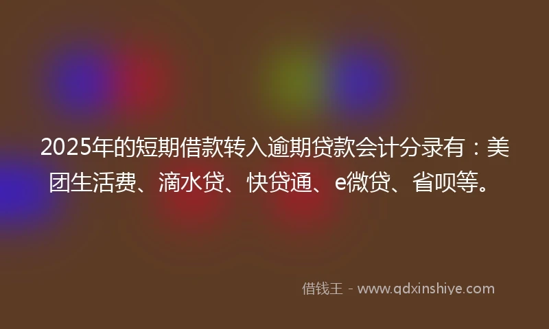 2025年的短期借款转入逾期贷款会计分录有：美团生活费、滴水贷、快贷通、e微贷、省呗等。