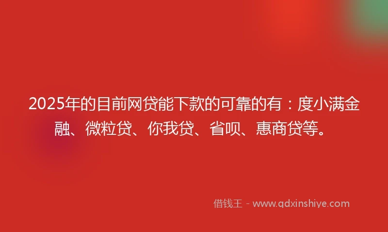2025年的目前网贷能下款的可靠的有：度小满金融、微粒贷、你我贷、省呗、惠商贷等。