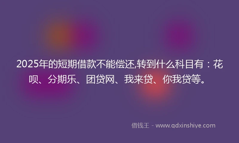 2025年的短期借款不能偿还,转到什么科目有：花呗、分期乐、团贷网、我来贷、你我贷等。