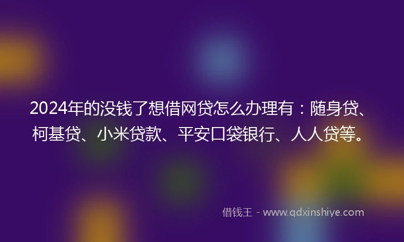 2024年的没钱了想借网贷怎么办理有：随身贷、柯基贷、小米贷款、平安口袋银行、人人贷等。