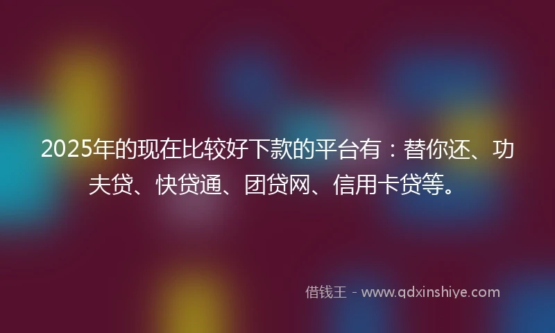 2025年的现在比较好下款的平台有：替你还、功夫贷、快贷通、团贷网、信用卡贷等。