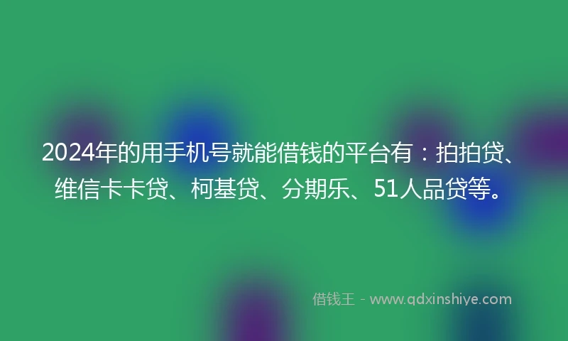 2024年的用手机号就能借钱的平台有：拍拍贷、维信卡卡贷、柯基贷、分期乐、51人品贷等。