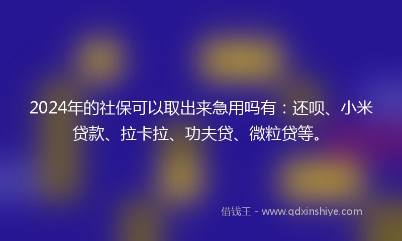 2024年的社保可以取出来急用吗有：还呗、小米贷款、拉卡拉、功夫贷、微粒贷等。
