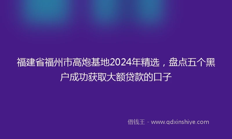 福建省福州市高炮基地2024年精选，盘点五个黑户成功获取大额贷款的口子