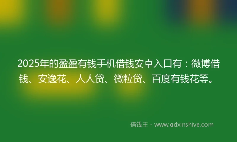 2025年的盈盈有钱手机借钱安卓入口有：微博借钱、安逸花、人人贷、微粒贷、百度有钱花等。