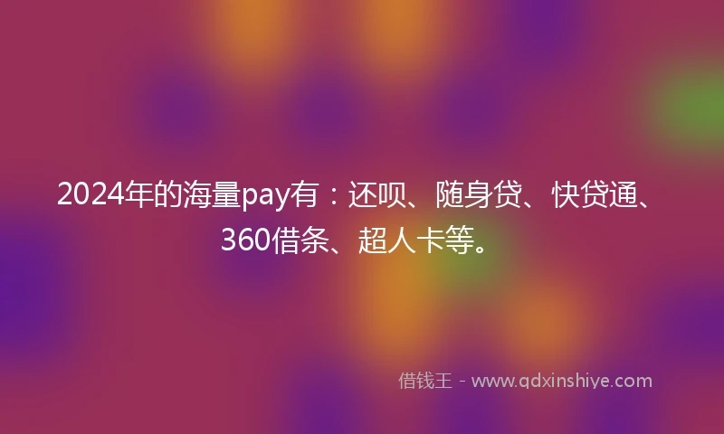 2024年的海量pay有：还呗、随身贷、快贷通、360借条、超人卡等。