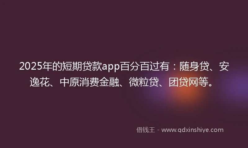 2025年的短期贷款app百分百过有：随身贷、安逸花、中原消费金融、微粒贷、团贷网等。
