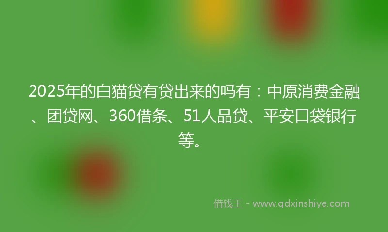 2025年的白猫贷有贷出来的吗有：中原消费金融、团贷网、360借条、51人品贷、平安口袋银行等。