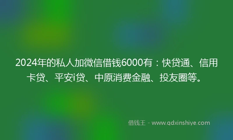 2024年的私人加微信借钱6000有：快贷通、信用卡贷、平安i贷、中原消费金融、投友圈等。