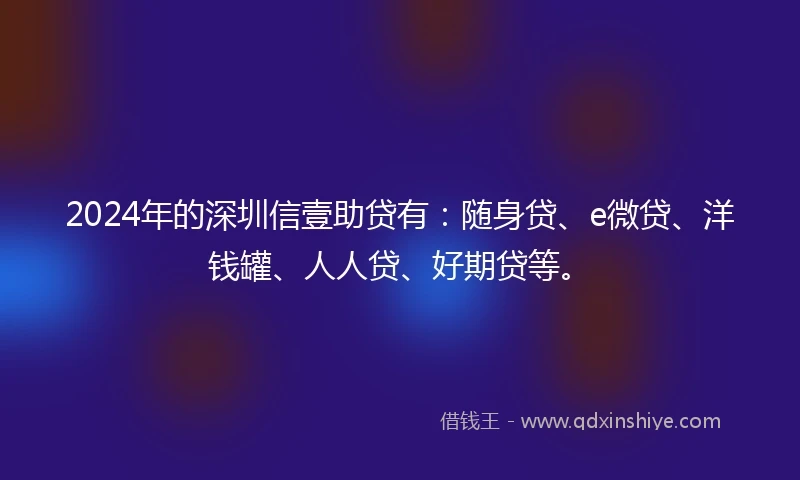 2024年的深圳信壹助贷有：随身贷、e微贷、洋钱罐、人人贷、好期贷等。