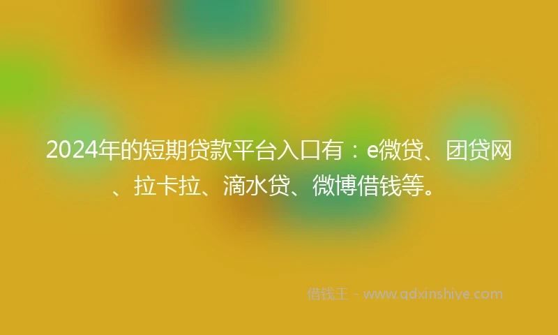 2024年的短期贷款平台入口有：e微贷、团贷网、拉卡拉、滴水贷、微博借钱等。