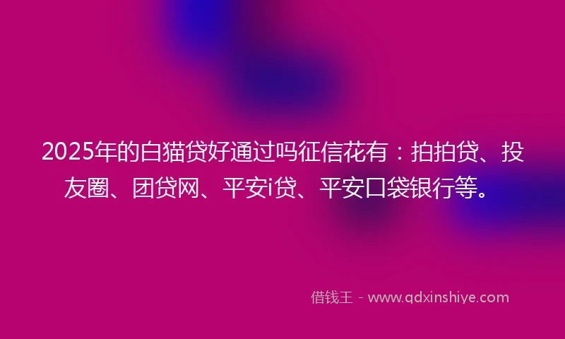 2025年的白猫贷好通过吗征信花有：拍拍贷、投友圈、团贷网、平安i贷、平安口袋银行等。