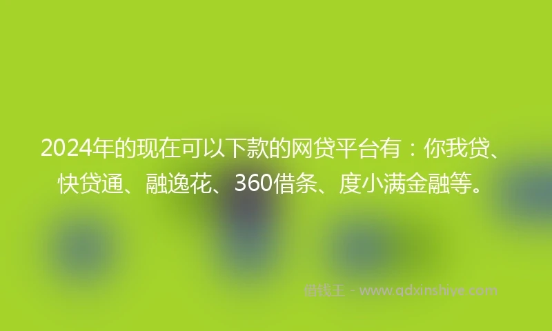 2024年的现在可以下款的网贷平台有：你我贷、快贷通、融逸花、360借条、度小满金融等。