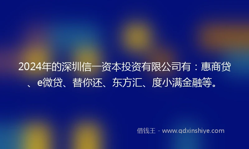 2024年的深圳信一资本投资有限公司有：惠商贷、e微贷、替你还、东方汇、度小满金融等。