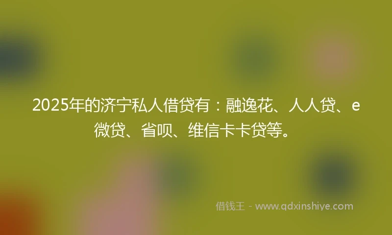 2025年的济宁私人借贷有：融逸花、人人贷、e微贷、省呗、维信卡卡贷等。