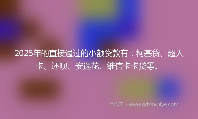 2025年的直接通过的小额贷款有：柯基贷、超人卡、还呗、安逸花、维信卡卡贷等。