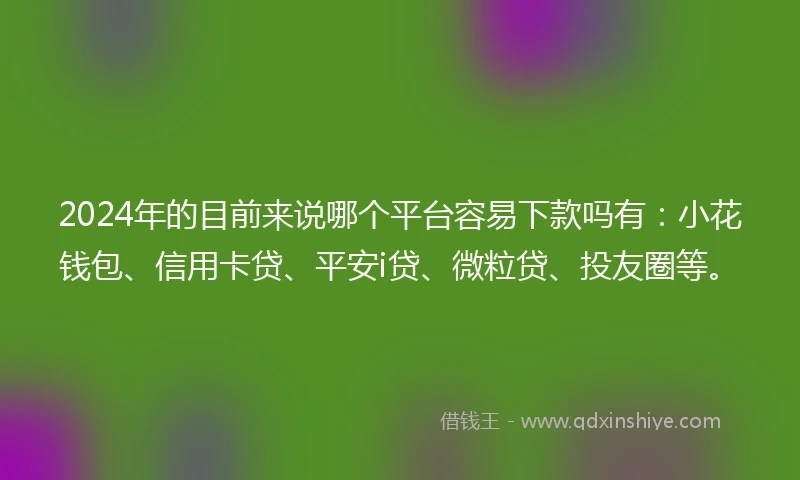2024年的目前来说哪个平台容易下款吗有：小花钱包、信用卡贷、平安i贷、微粒贷、投友圈等。