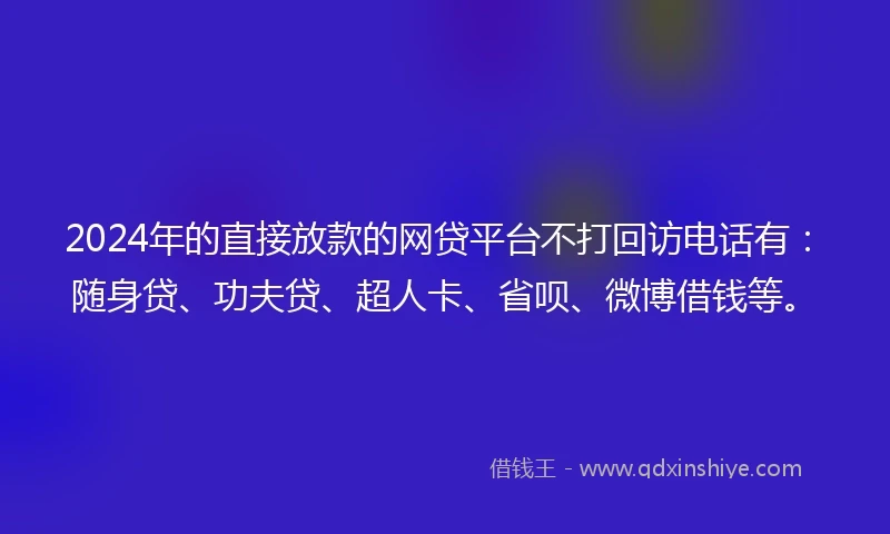 2024年的直接放款的网贷平台不打回访电话有：随身贷、功夫贷、超人卡、省呗、微博借钱等。