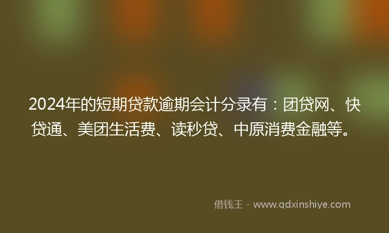 2024年的短期贷款逾期会计分录有：团贷网、快贷通、美团生活费、读秒贷、中原消费金融等。