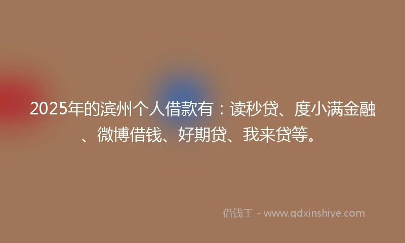 2025年的滨州个人借款有:读秒贷、度小满金融、微博借钱、好期贷、我来贷等。