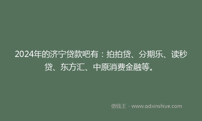 2024年的济宁贷款吧有：拍拍贷、分期乐、读秒贷、东方汇、中原消费金融等。