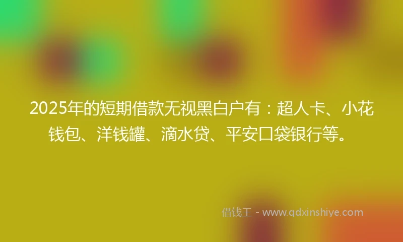2025年的短期借款无视黑白户有：超人卡、小花钱包、洋钱罐、滴水贷、平安口袋银行等。