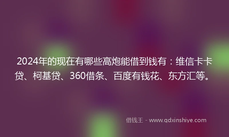 2024年的现在有哪些高炮能借到钱有：维信卡卡贷、柯基贷、360借条、百度有钱花、东方汇等。