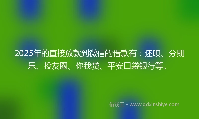 2025年的直接放款到微信的借款有：还呗、分期乐、投友圈、你我贷、平安口袋银行等。