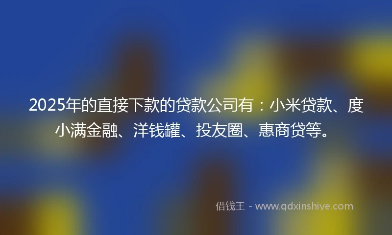 2025年的直接下款的贷款公司有：小米贷款、度小满金融、洋钱罐、投友圈、惠商贷等。