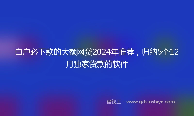 白户必下款的大额网贷2024年推荐，归纳5个12月独家贷款的软件