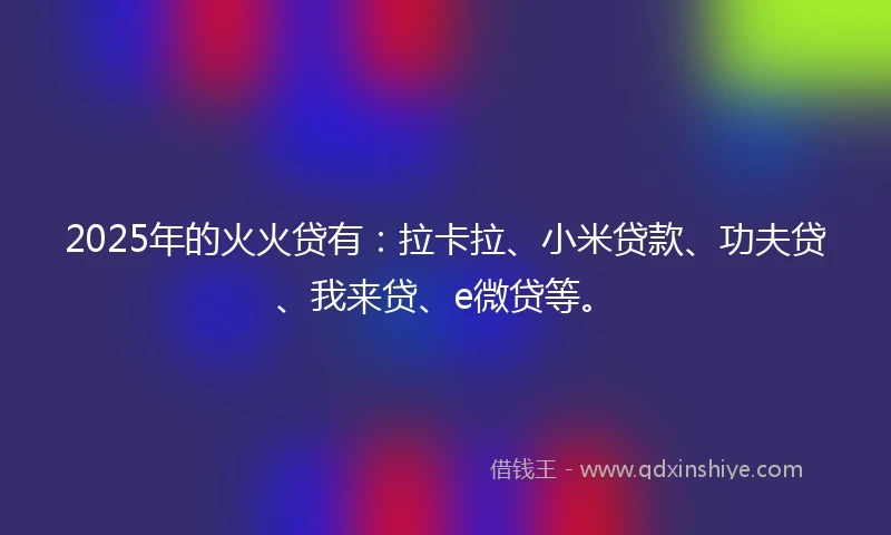 2025年的火火贷有:拉卡拉、小米贷款、功夫贷、我来贷、e微贷等。